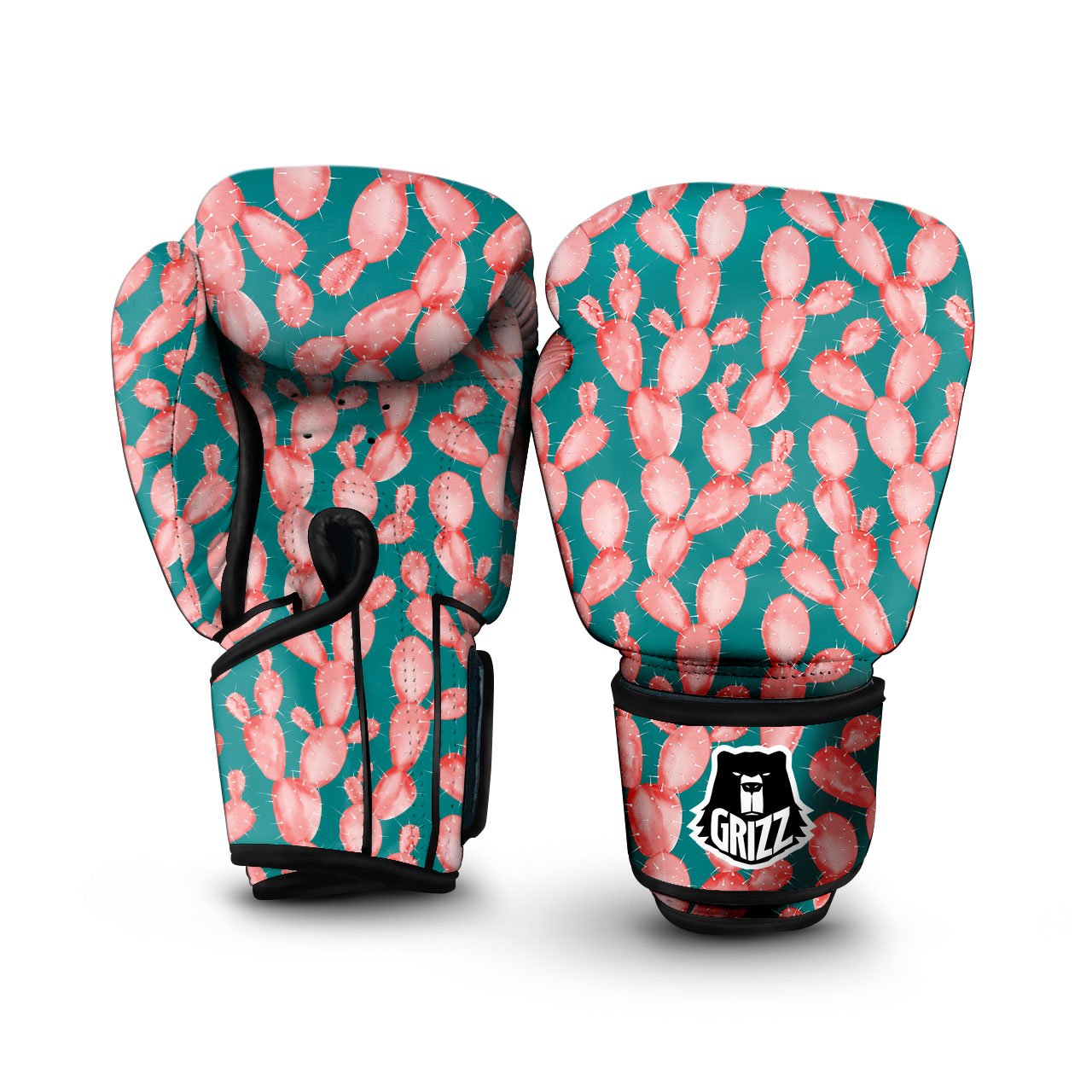 Pink Cactus Print Pattern Boxing Gloves-grizzshop