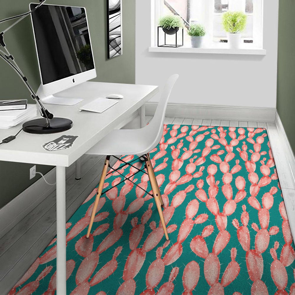 Pink Cactus Print Pattern Floor Mat-grizzshop