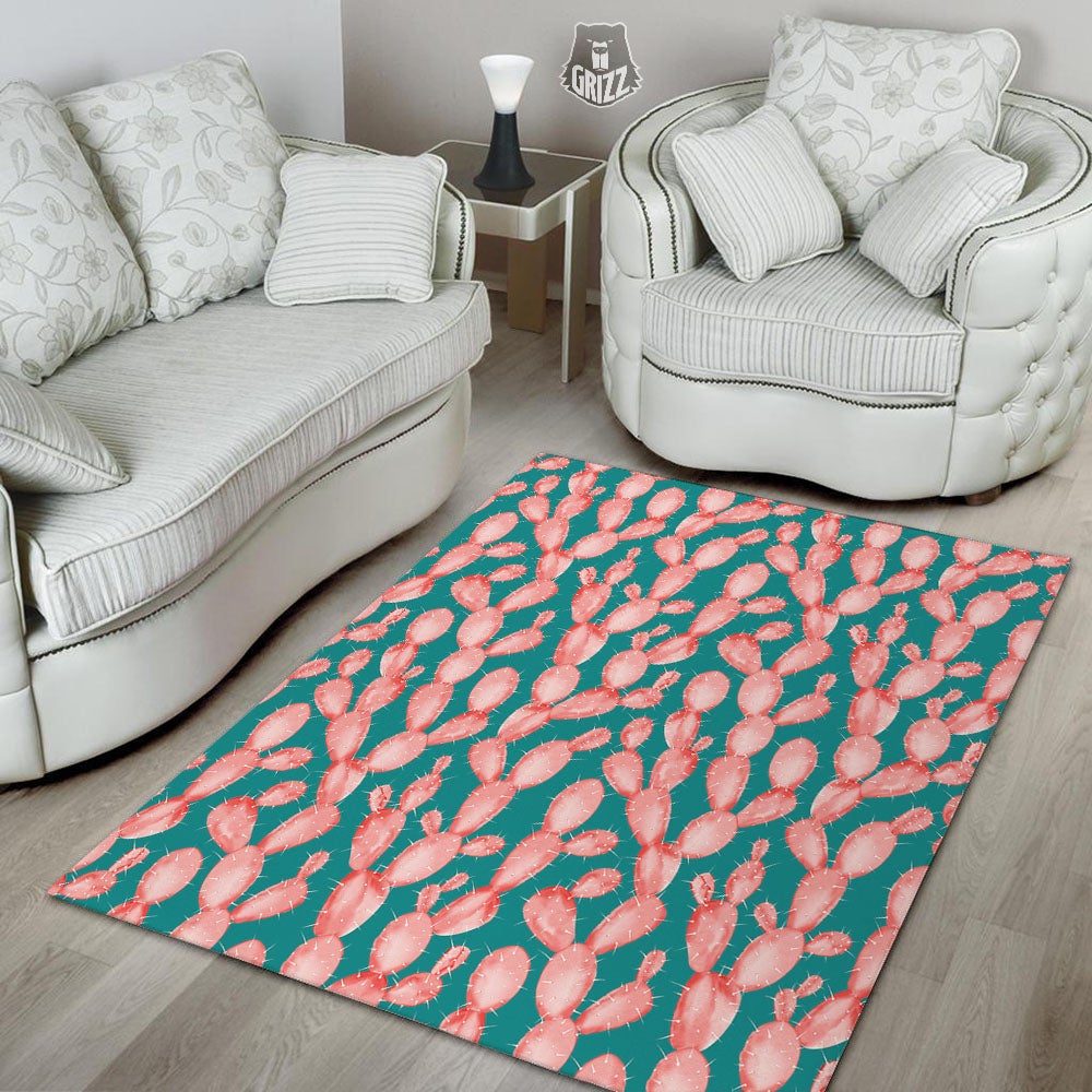 Pink Cactus Print Pattern Floor Mat-grizzshop