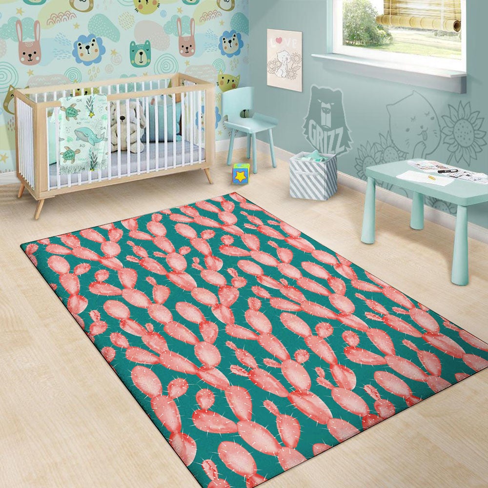 Pink Cactus Print Pattern Floor Mat-grizzshop