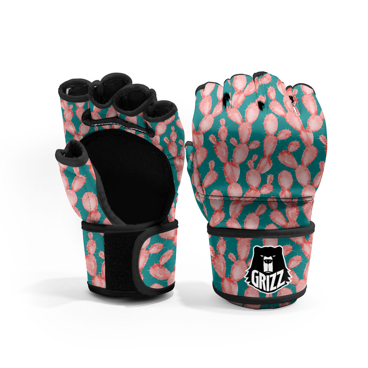 Pink Cactus Print Pattern MMA Gloves-grizzshop