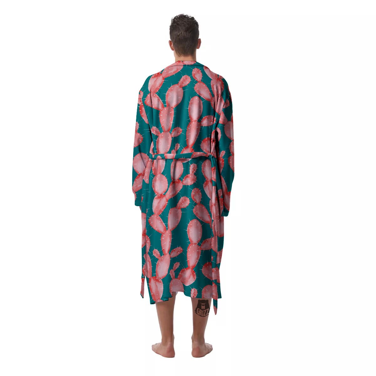 Pink Cactus Print Pattern Men's Robe-grizzshop