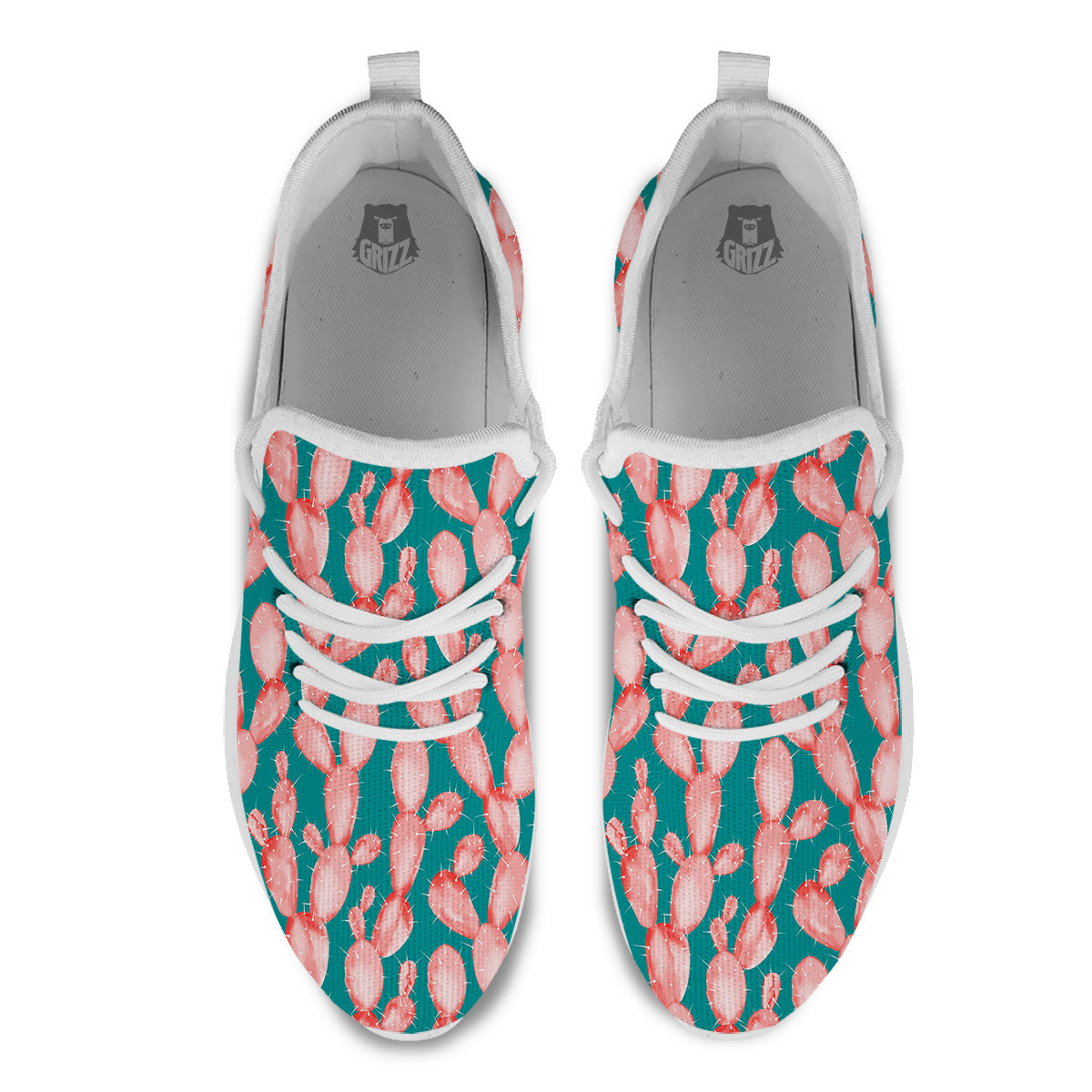 Pink Cactus Print Pattern White Athletic Shoes-grizzshop