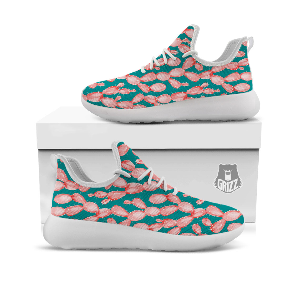 Pink Cactus Print Pattern White Athletic Shoes-grizzshop