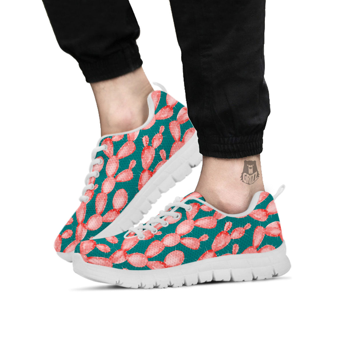 Pink Cactus Print Pattern White Sneaker-grizzshop