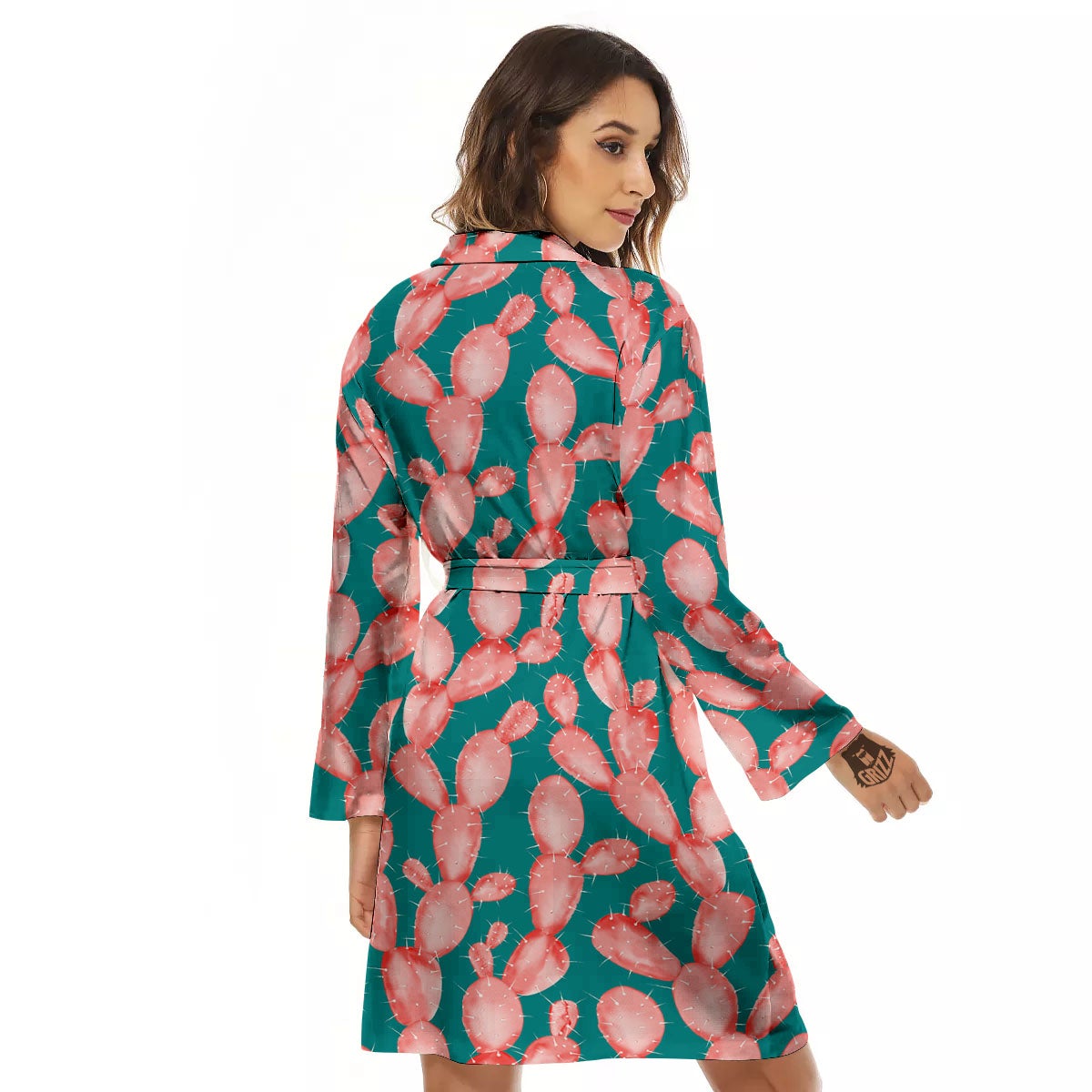Pink Cactus Print Pattern Women's Robe-grizzshop