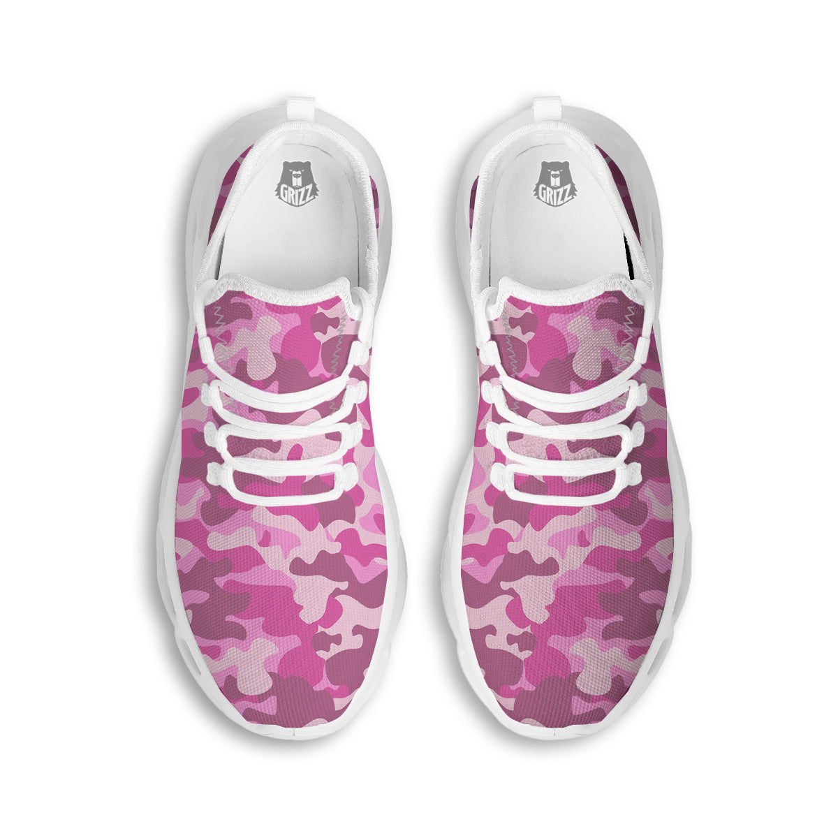 Pink Camo And Camouflage Print White Running Shoes-grizzshop