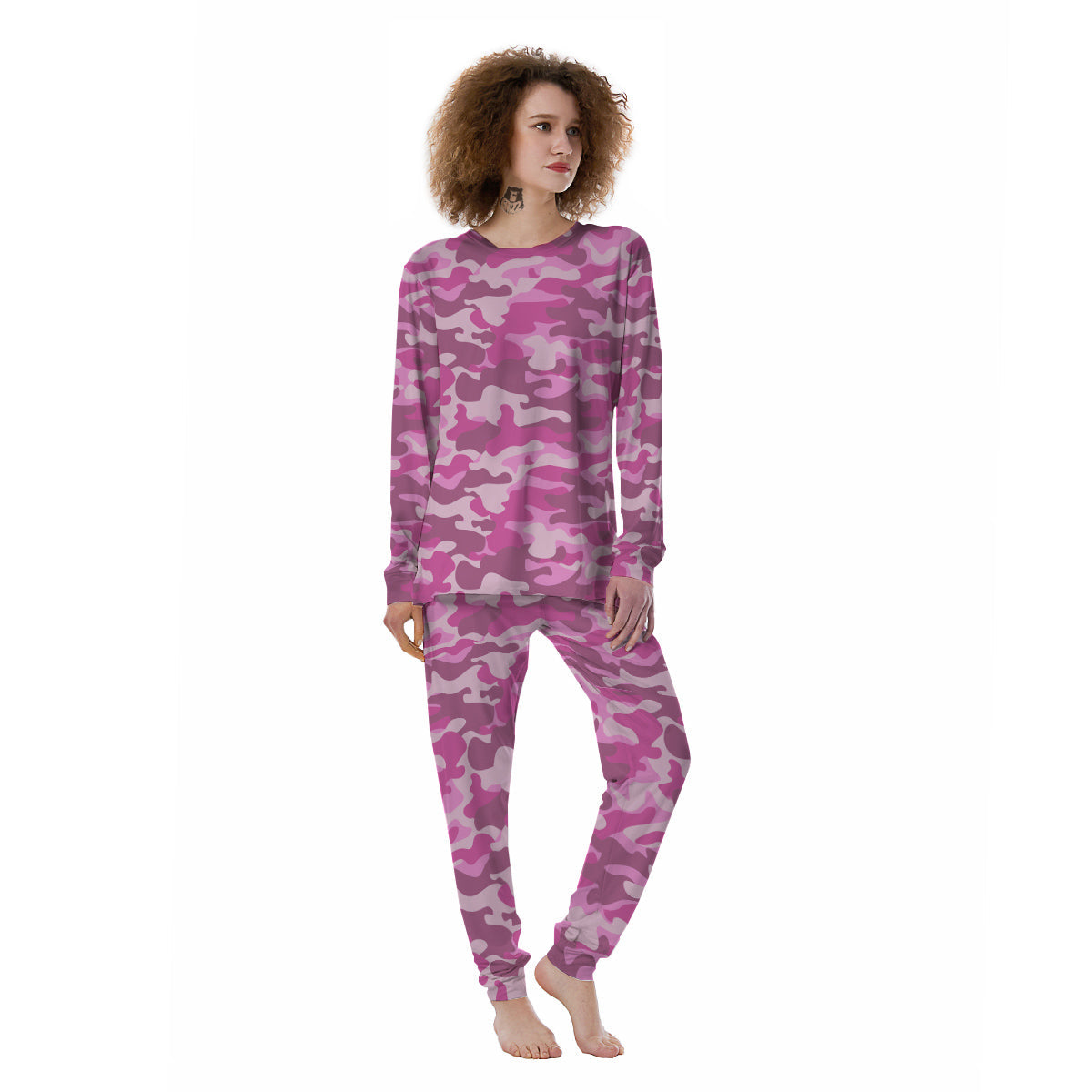 Pink Camo And Camouflage Print Women's Pajamas-grizzshop