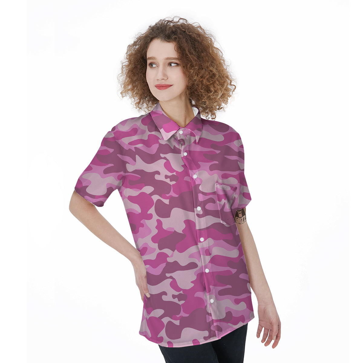Pink Camo And Camouflage Print Women's Short Sleeve Shirts-grizzshop