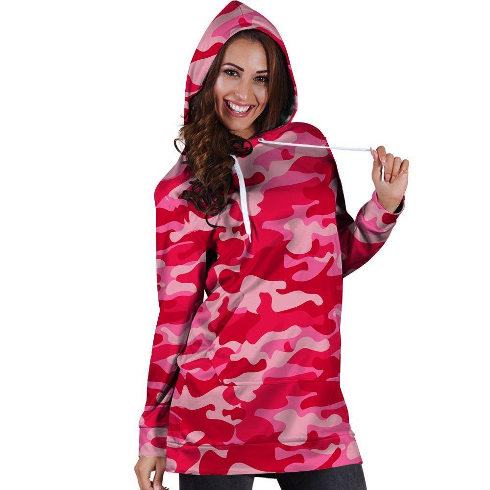Pink Camo Print Hoodie Dress-grizzshop