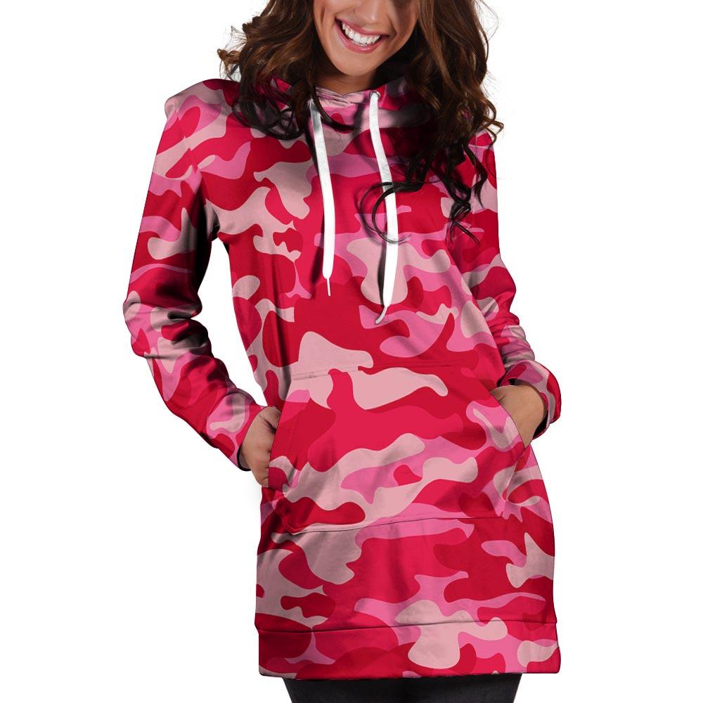 Pink Camo Print Hoodie Dress-grizzshop