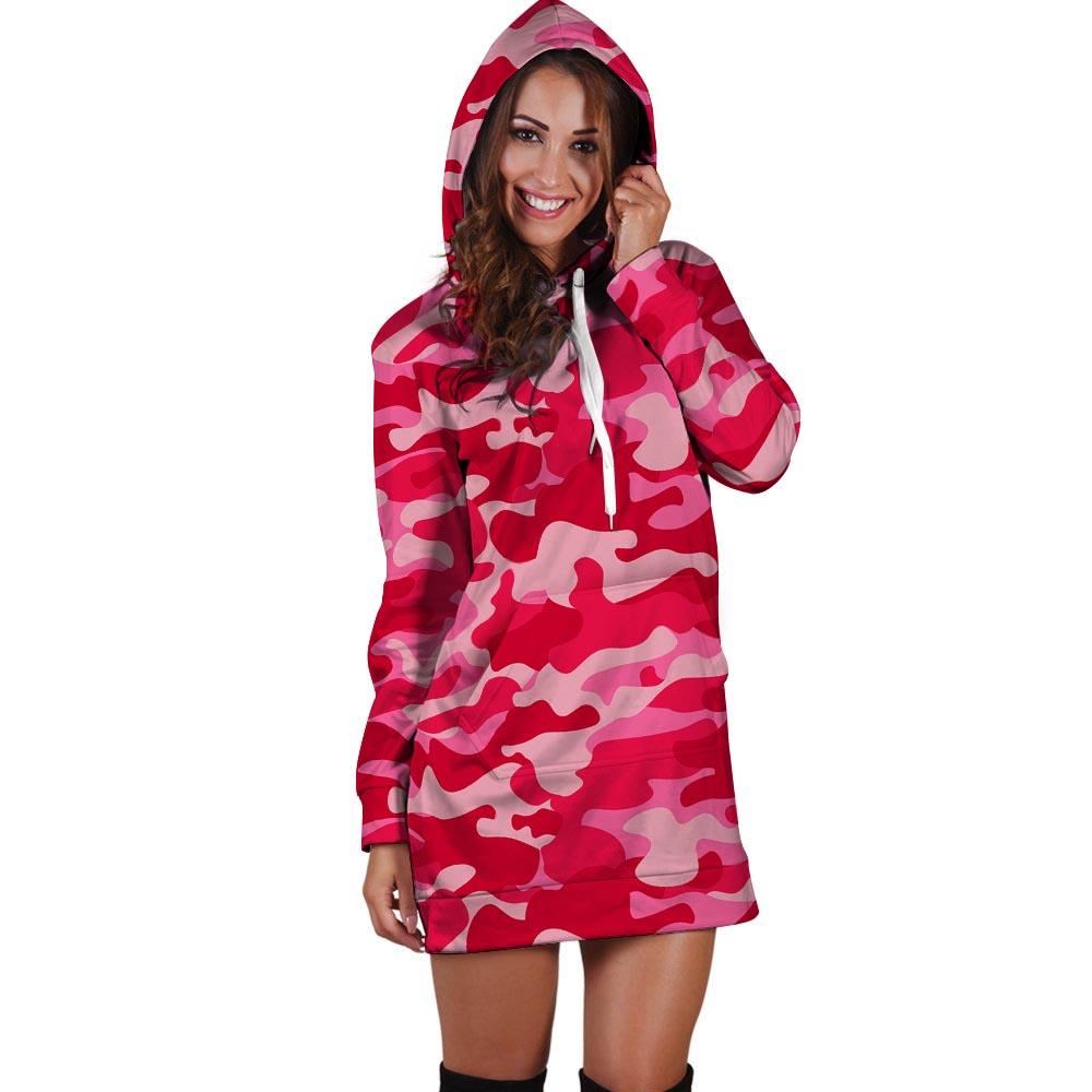 Pink Camo Print Hoodie Dress-grizzshop