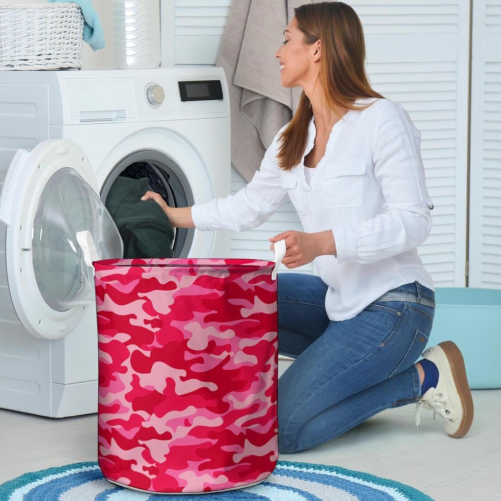 Pink Camo Print Laundry Basket-grizzshop