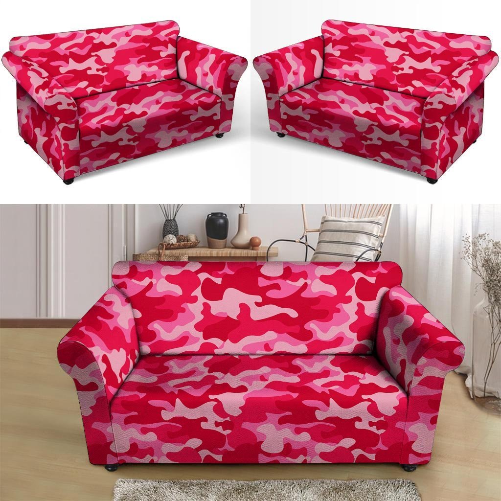 Pink Camo Print Loveseat Cover-grizzshop