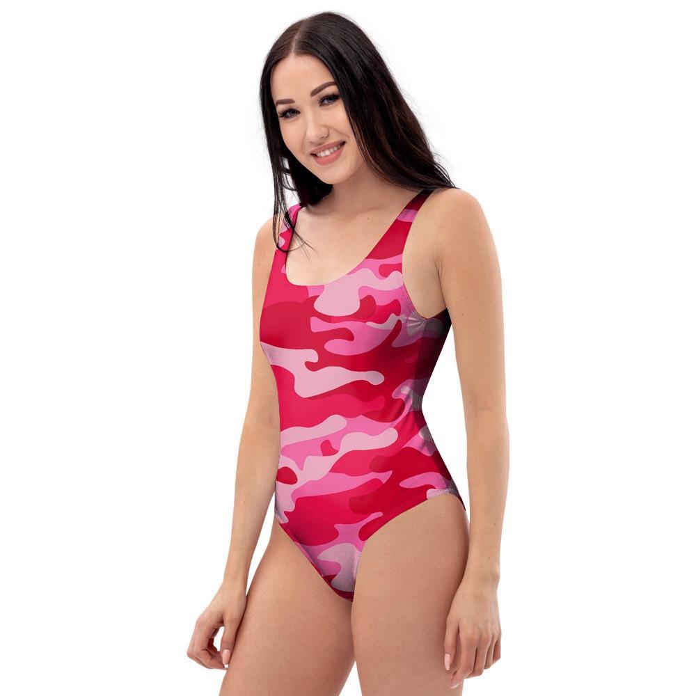 Pink Camo Print One Piece Swimsuite-grizzshop