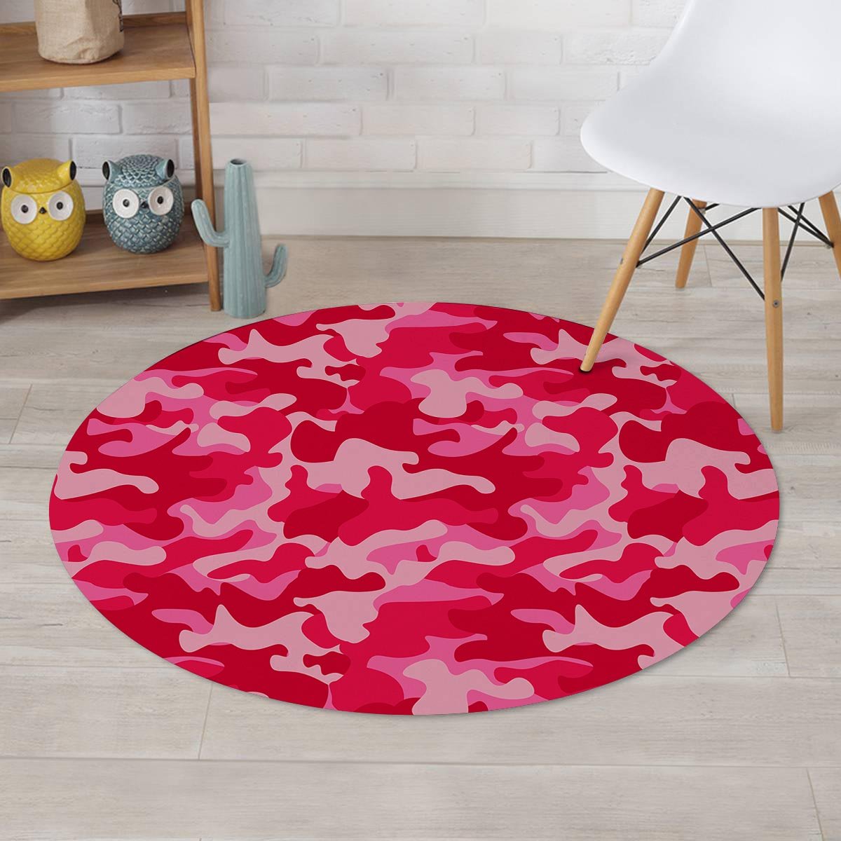 Pink Camo Print Round Rug-grizzshop