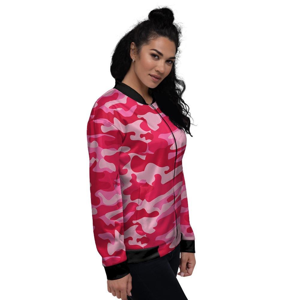 Pink Camo Print Women's Bomber Jacket-grizzshop