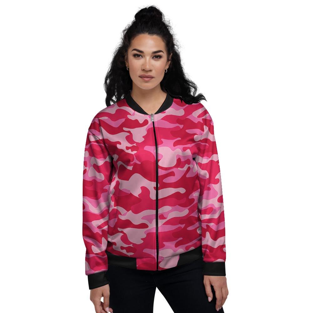 Pink Camo Print Women's Bomber Jacket-grizzshop