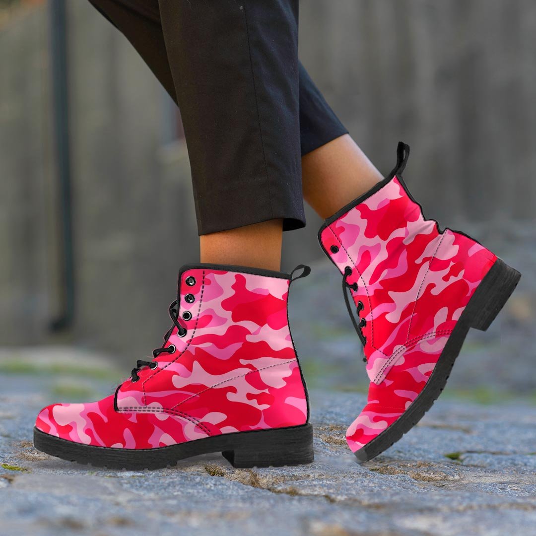 Pink Camo Print Women's Boots-grizzshop