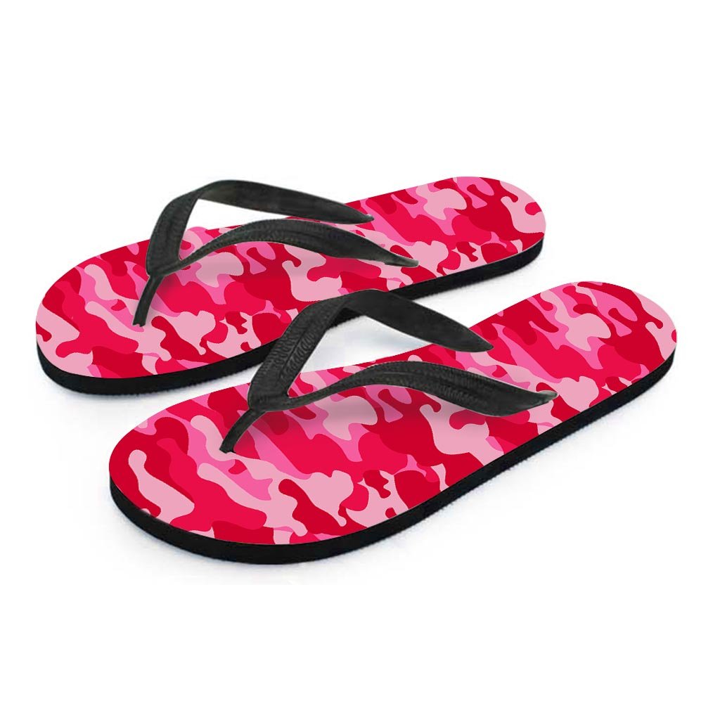 Pink Camo Print Women's Flip Flops-grizzshop
