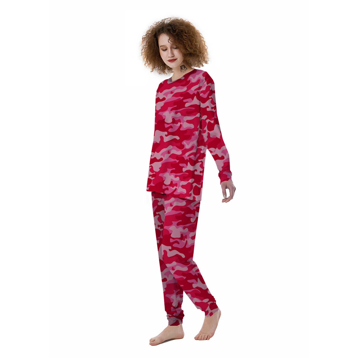 Pink Camo Print Women's Pajamas-grizzshop