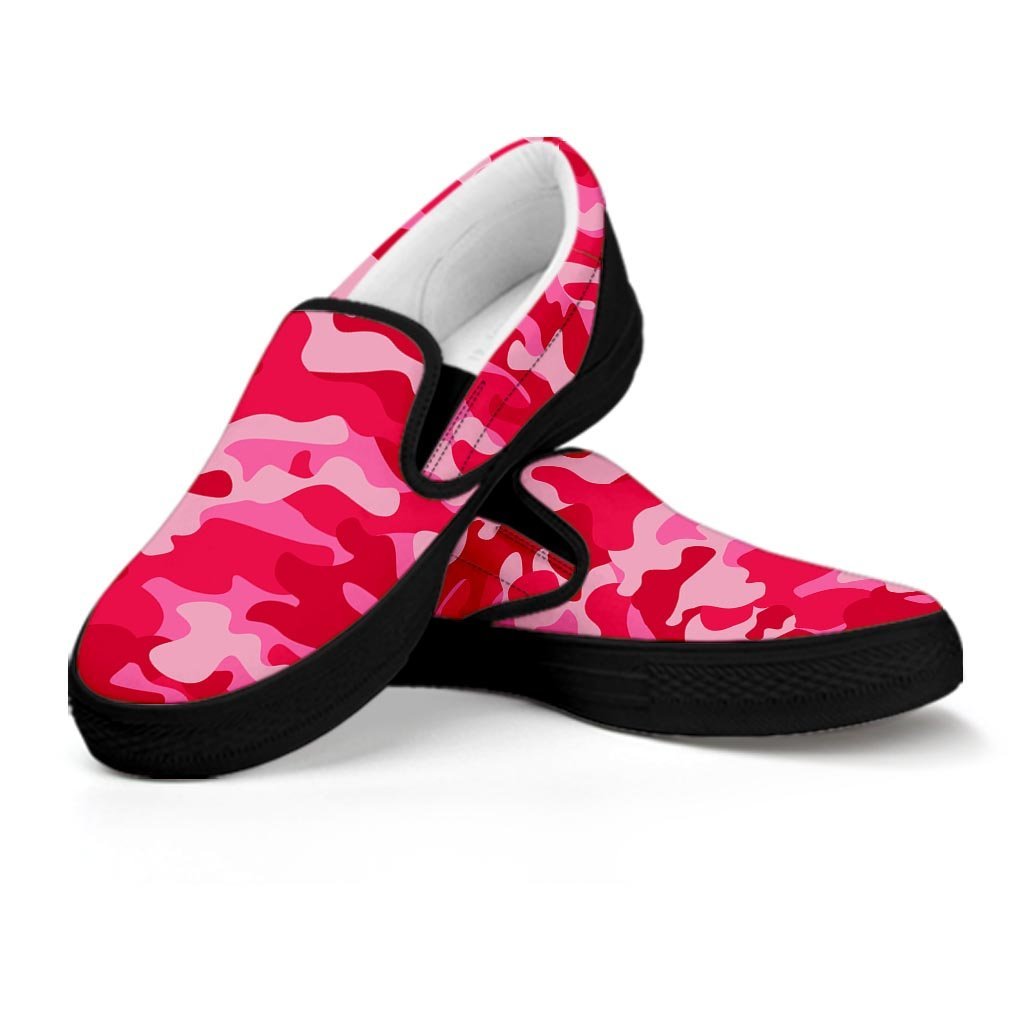 Pink Camo Print Women's Slip On Sneakers-grizzshop