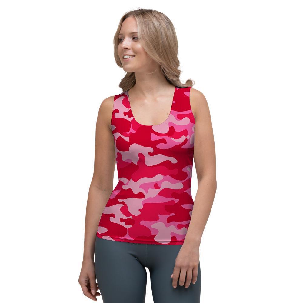 Pink Camo Print Women's Tank Top-grizzshop