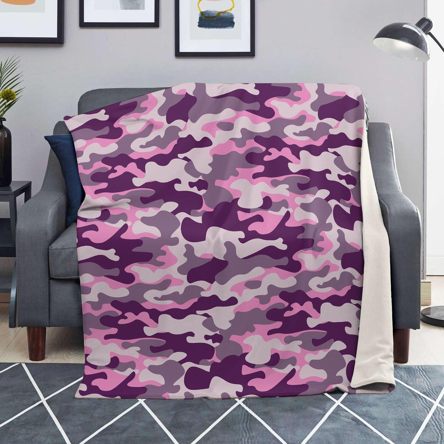 Pink Camouflage Print Blanket-grizzshop