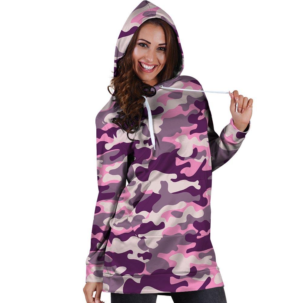 Pink Camouflage Print Hoodie Dress-grizzshop