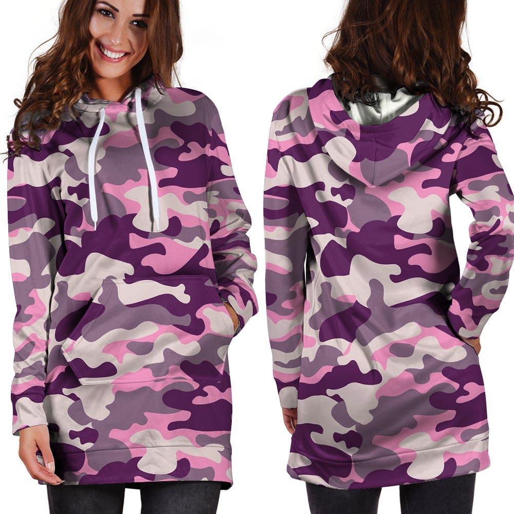 Pink Camouflage Print Hoodie Dress-grizzshop