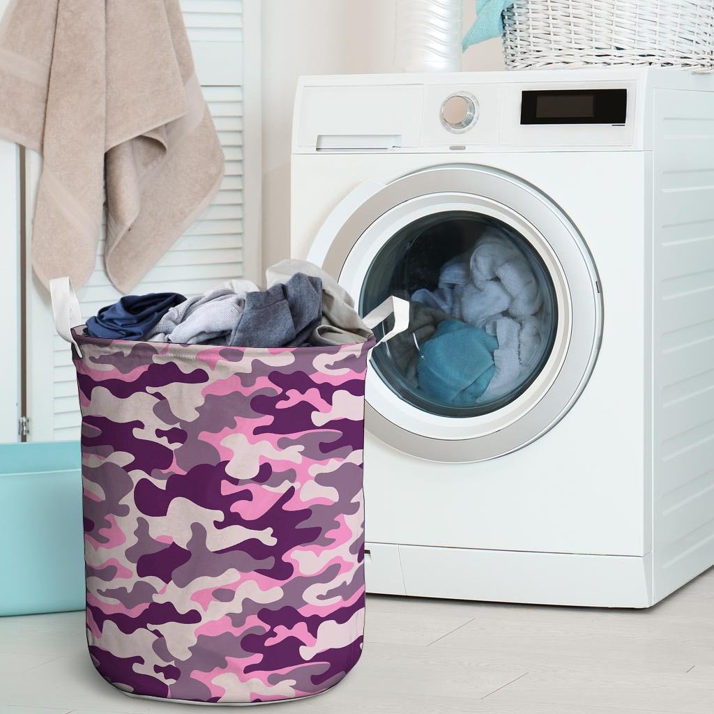 Pink Camouflage Print Laundry Basket-grizzshop