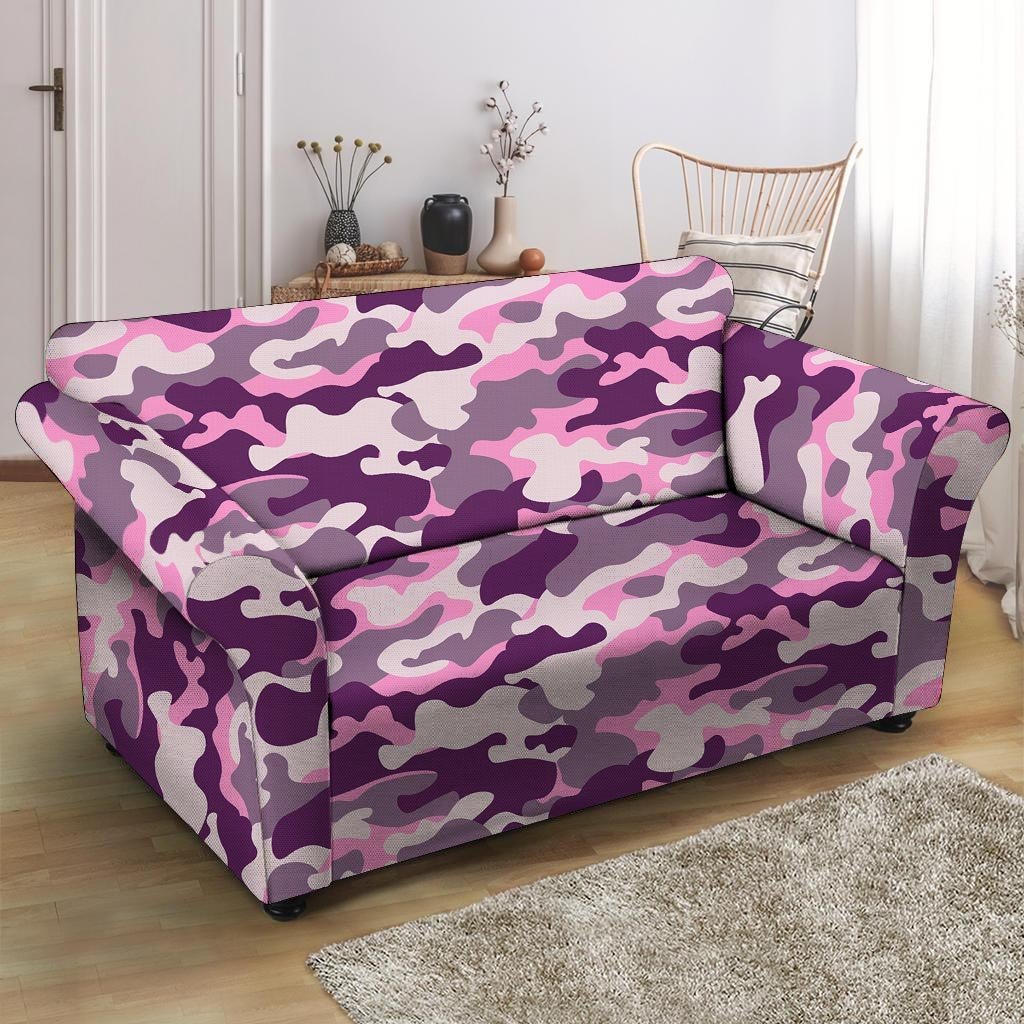 Pink Camouflage Print Loveseat Cover-grizzshop