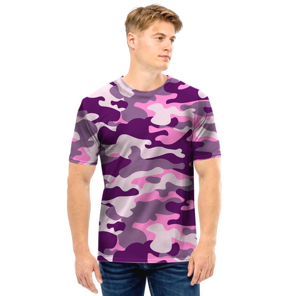 Pink Camouflage Print Men T Shirt-grizzshop