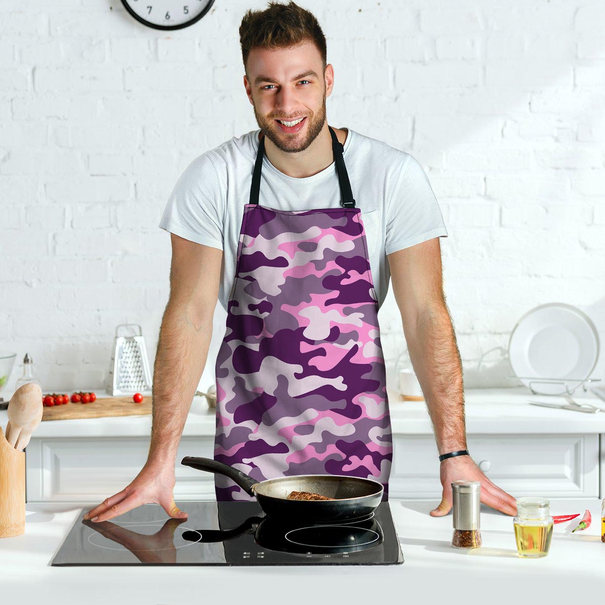 Pink Camouflage Print Men's Apron-grizzshop