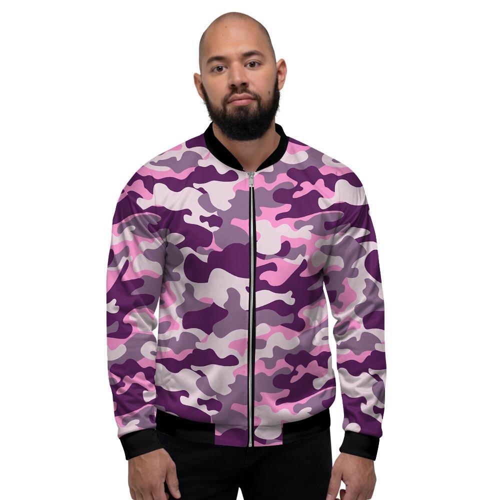 Pink Camouflage Print Men's Bomber Jacket-grizzshop