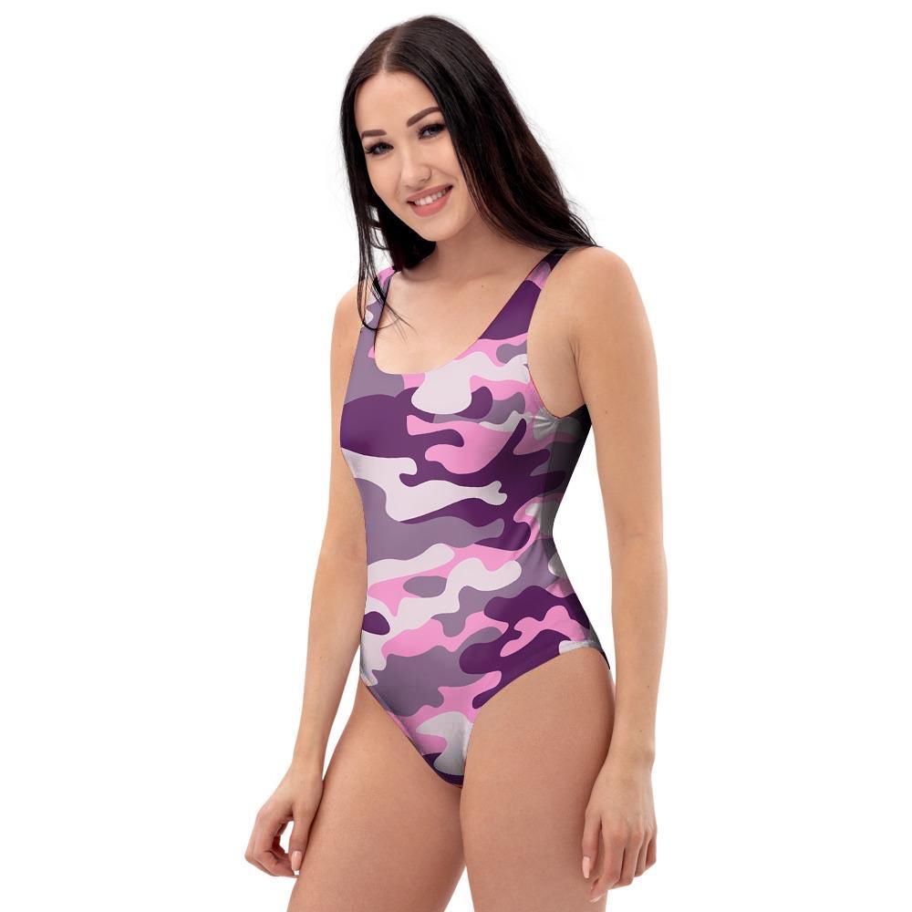 Pink Camouflage Print One Piece Swimsuite-grizzshop