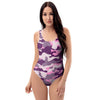 Pink Camouflage Print One Piece Swimsuite-grizzshop