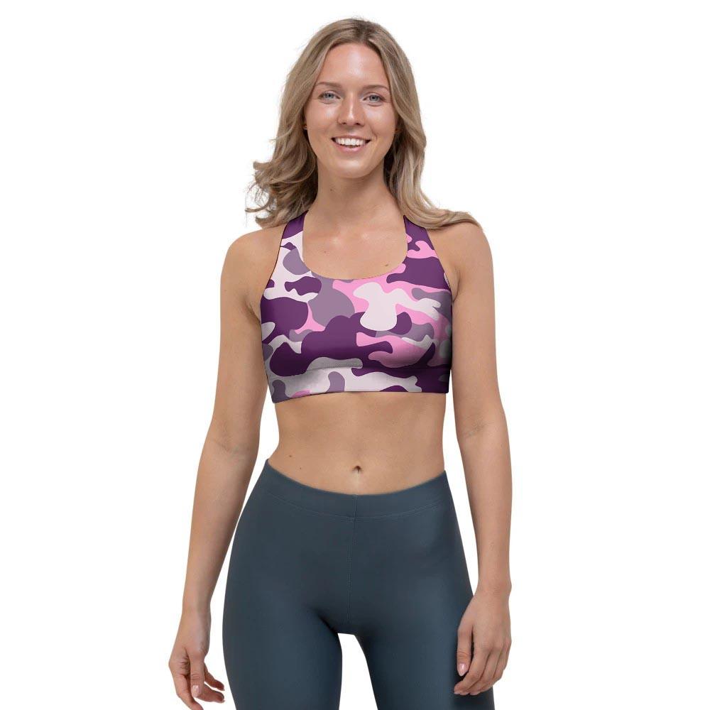 Pink Camouflage Print Sports Bra-grizzshop