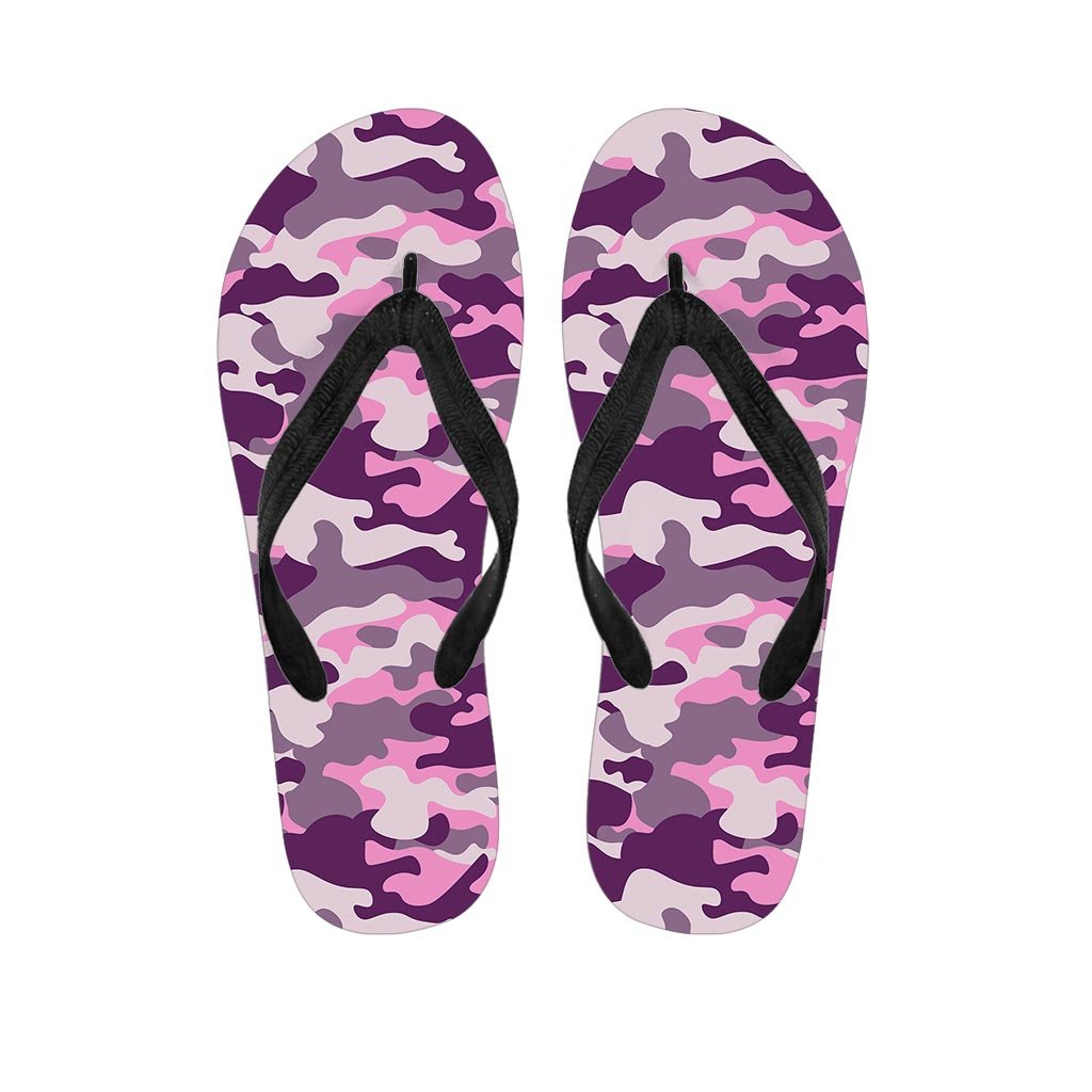 Pink Camouflage Print Women's Flip Flops-grizzshop