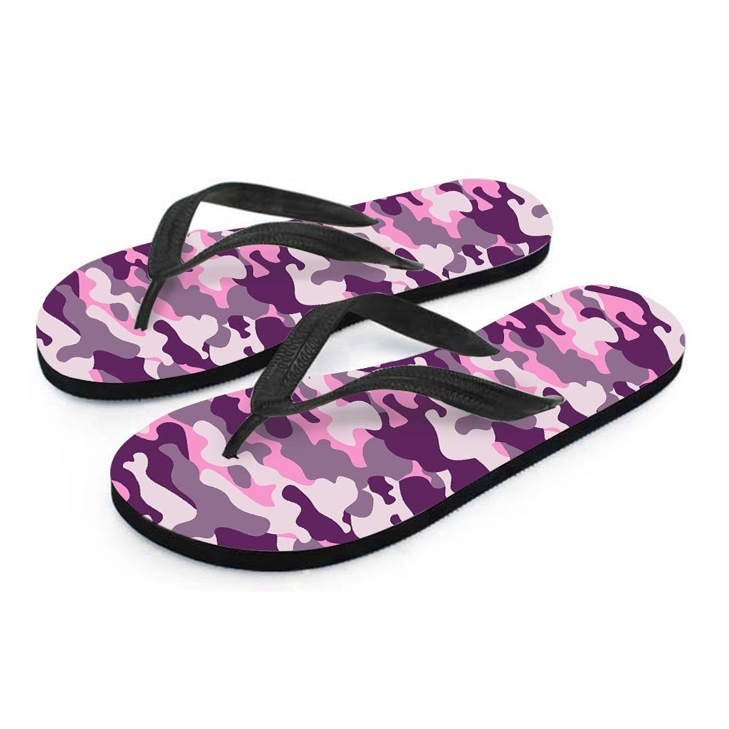 Pink Camouflage Print Women's Flip Flops-grizzshop