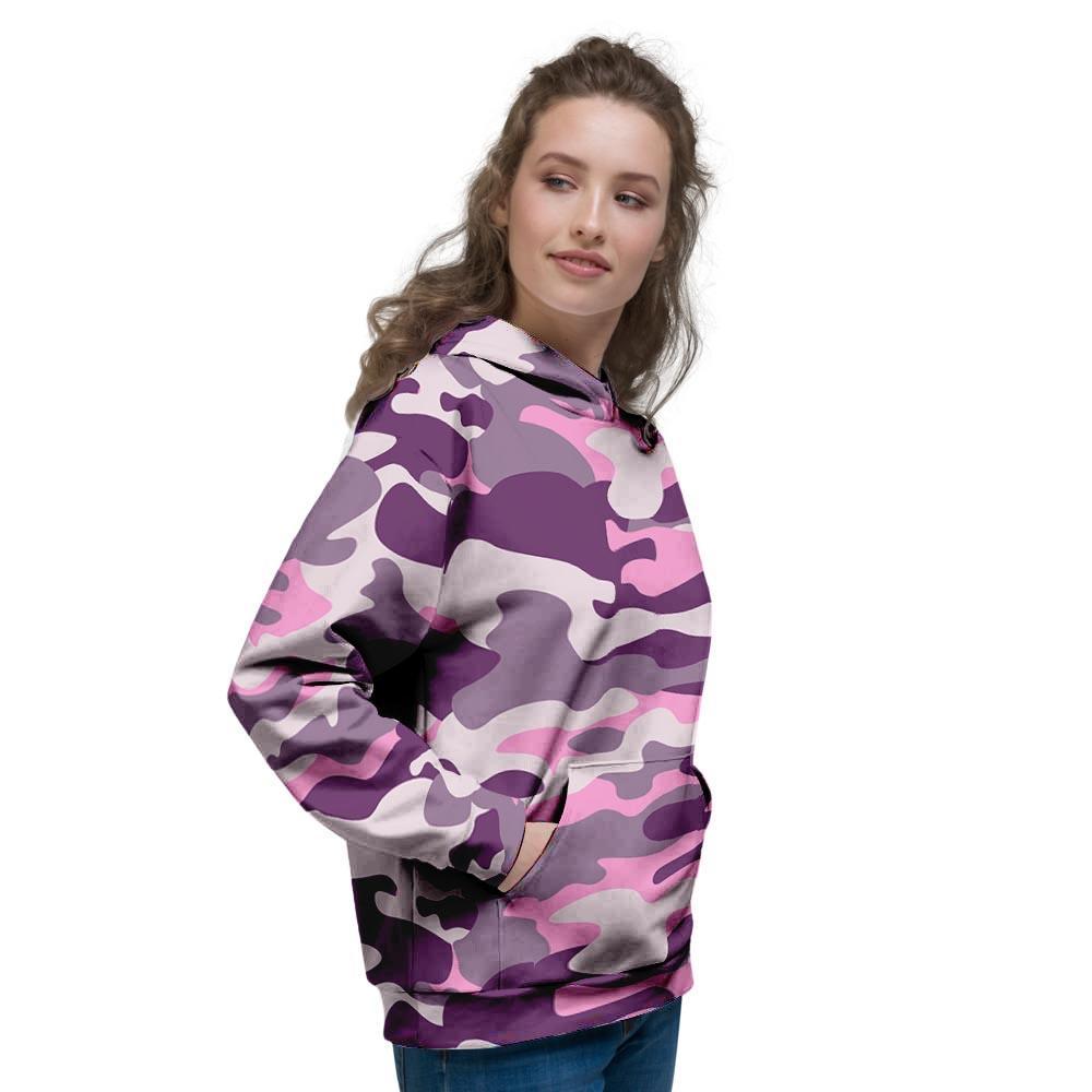 Pink Camouflage Print Women's Hoodie-grizzshop