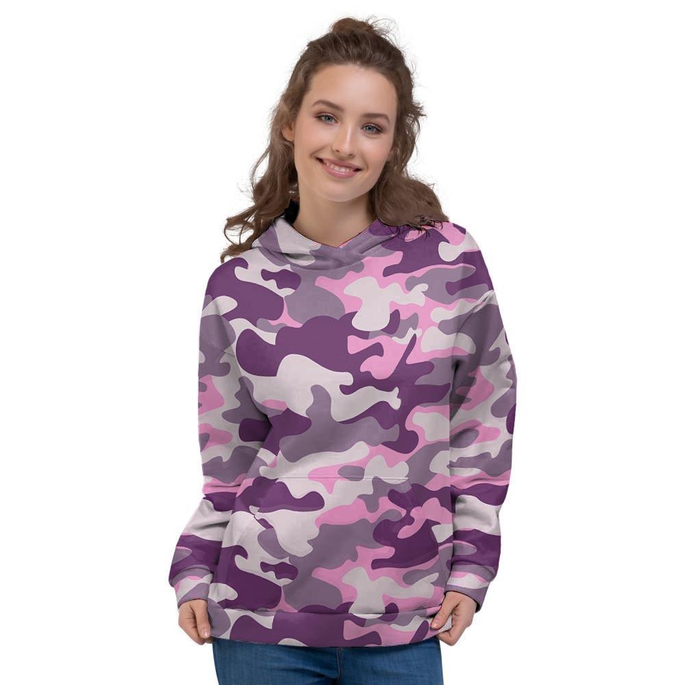 Pink Camouflage Print Women's Hoodie-grizzshop