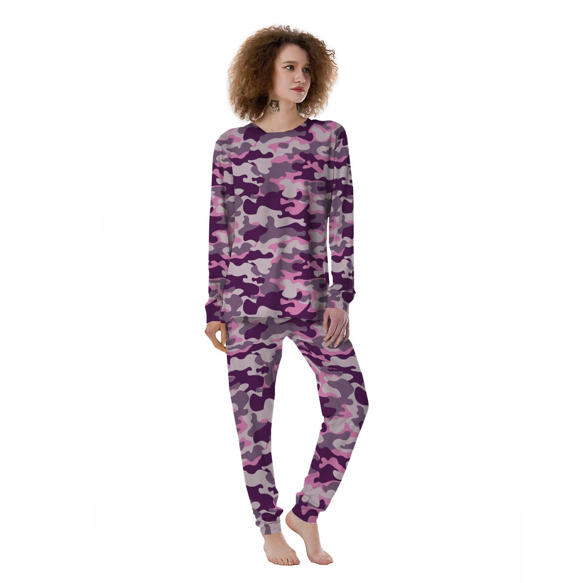 Pink Camouflage Print Women's Pajamas-grizzshop