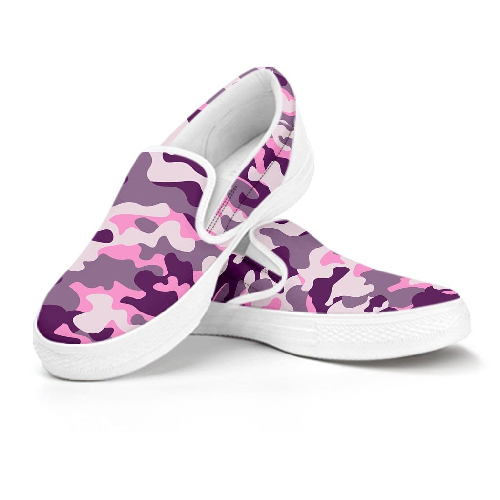 Pink Camouflage Print Women's Slip On Sneakers-grizzshop