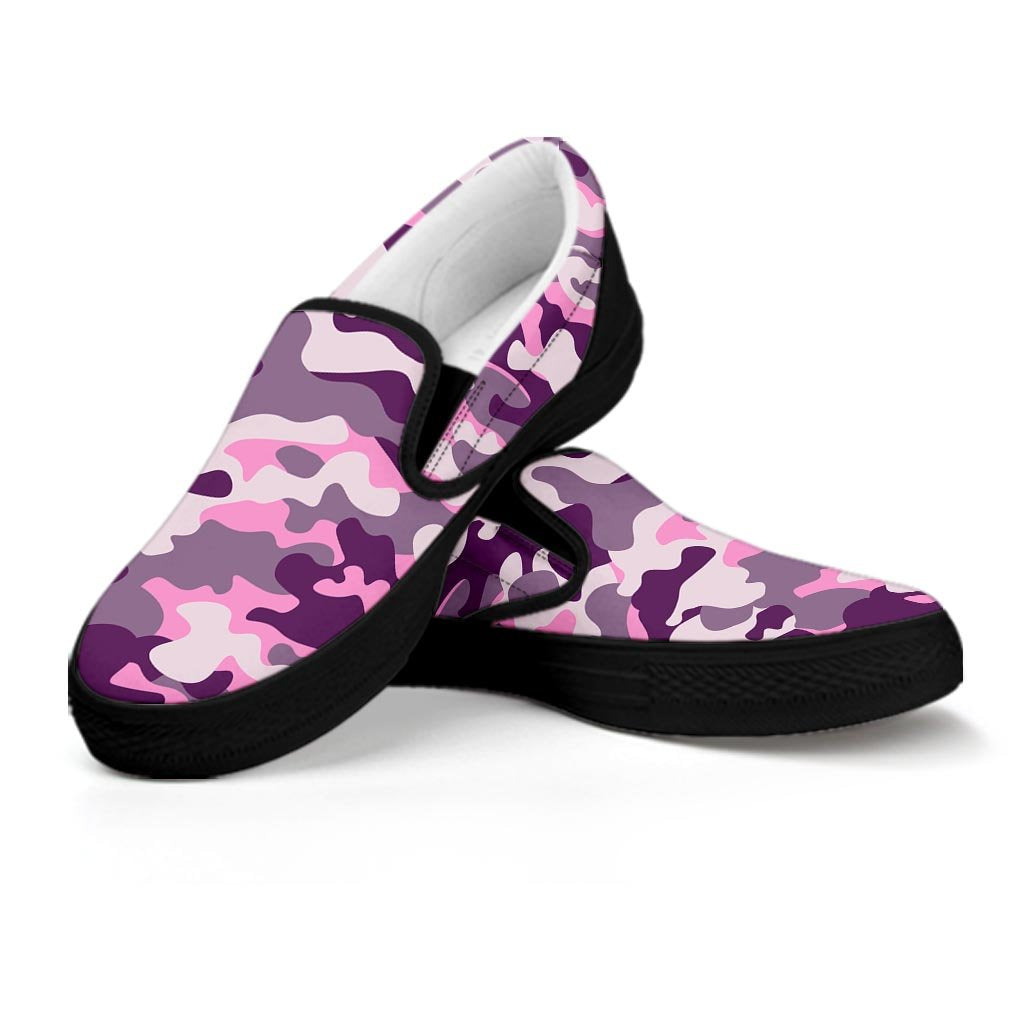 Pink Camouflage Print Women's Slip On Sneakers-grizzshop