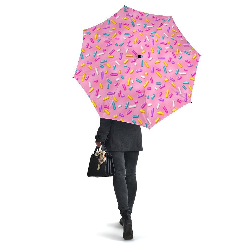 Pink Candy Pattern Print Automatic Foldable Umbrella-grizzshop