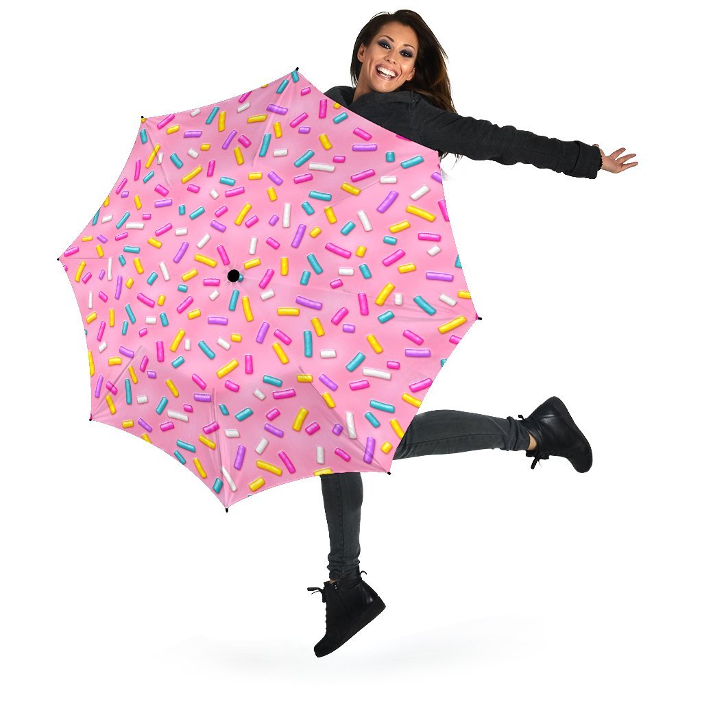 Pink Candy Pattern Print Automatic Foldable Umbrella-grizzshop