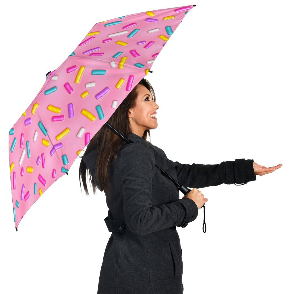 Pink Candy Pattern Print Automatic Foldable Umbrella-grizzshop