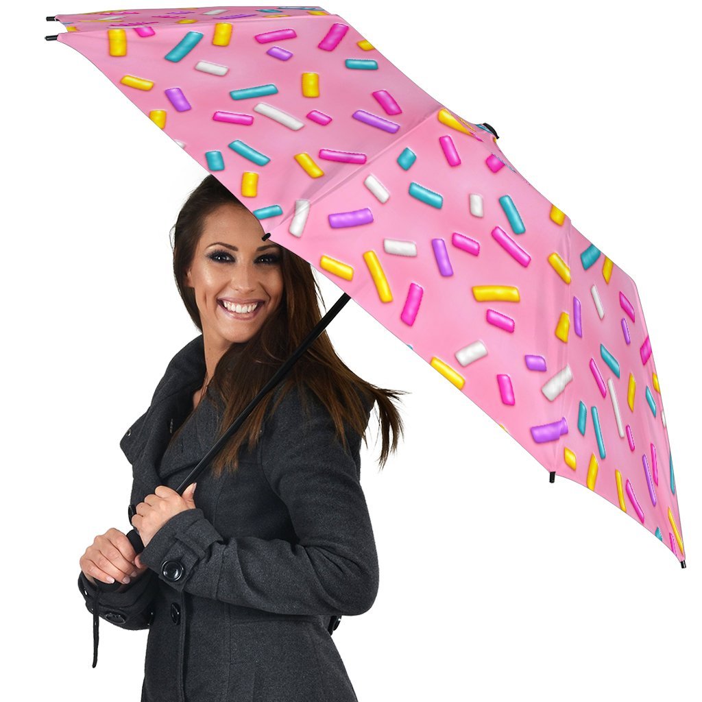 Pink Candy Pattern Print Automatic Foldable Umbrella-grizzshop