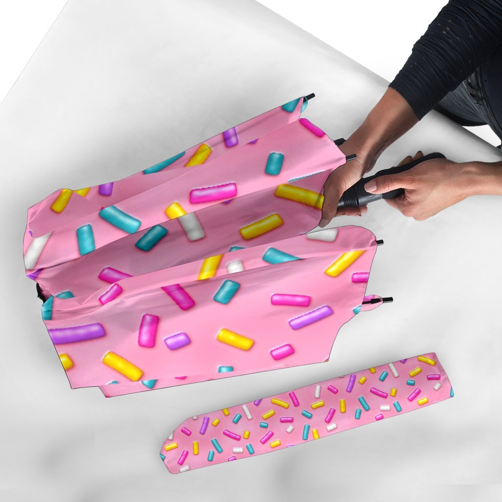 Pink Candy Pattern Print Automatic Foldable Umbrella-grizzshop